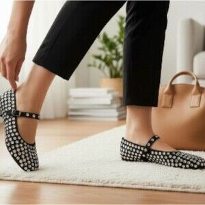 a new day Mary Jane Flat Slipper Ballet Style Shoes Issa Rhinestone Studded 6.5